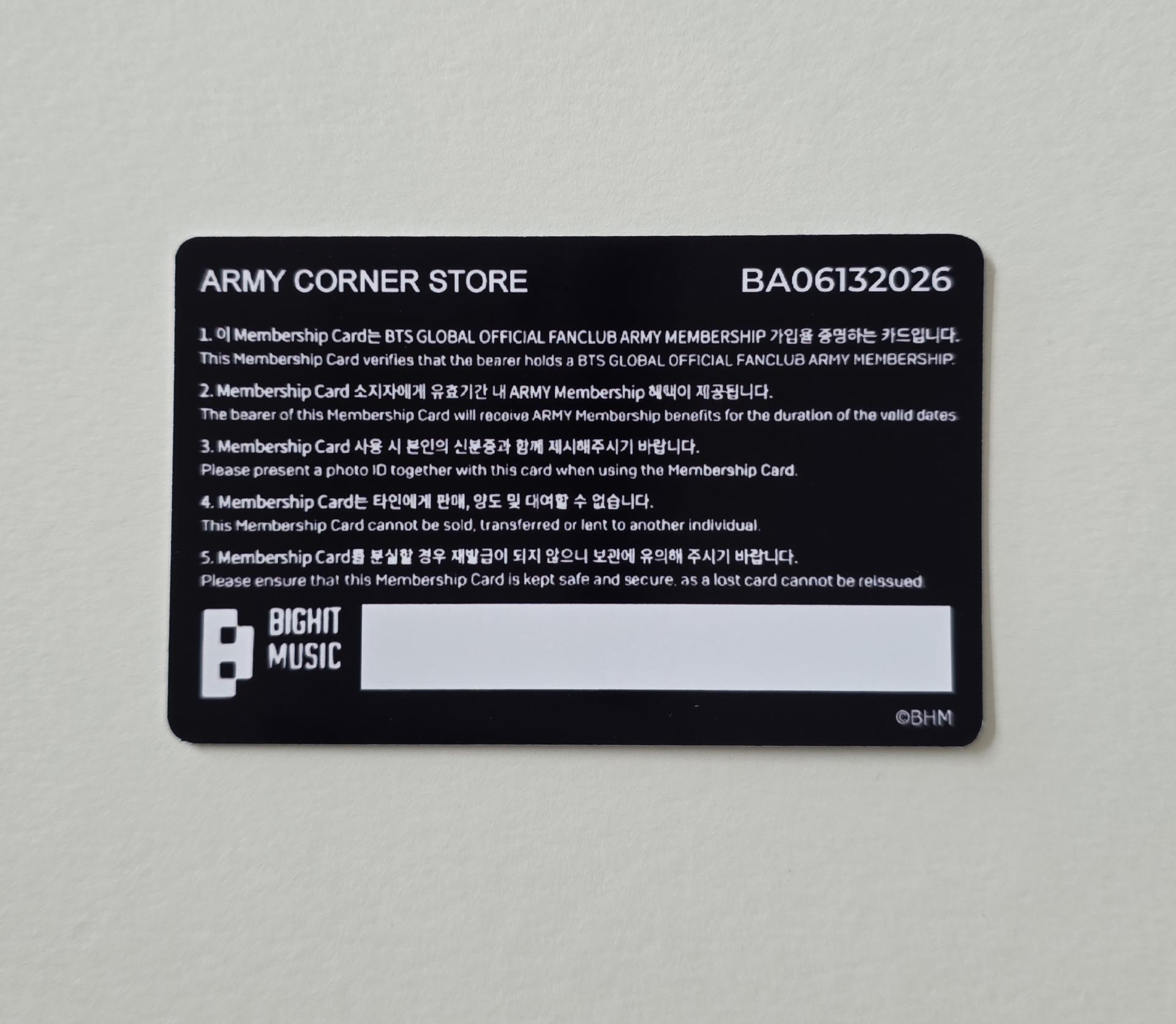 BTS - 2026 Personalized Membership Card