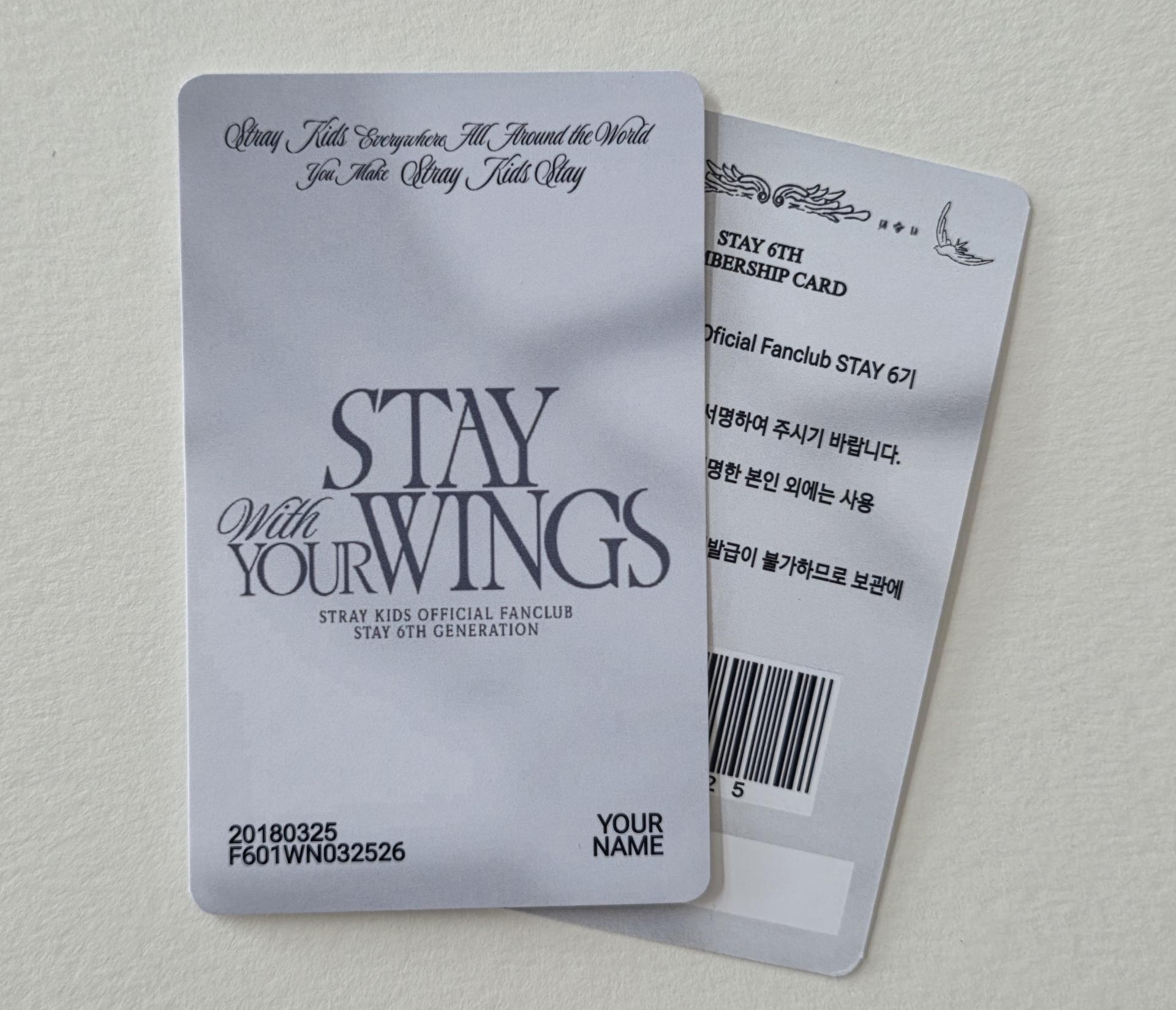 STRAY KIDS : Stay with Your Wings 6th Stay Fan Kit Membership Cards