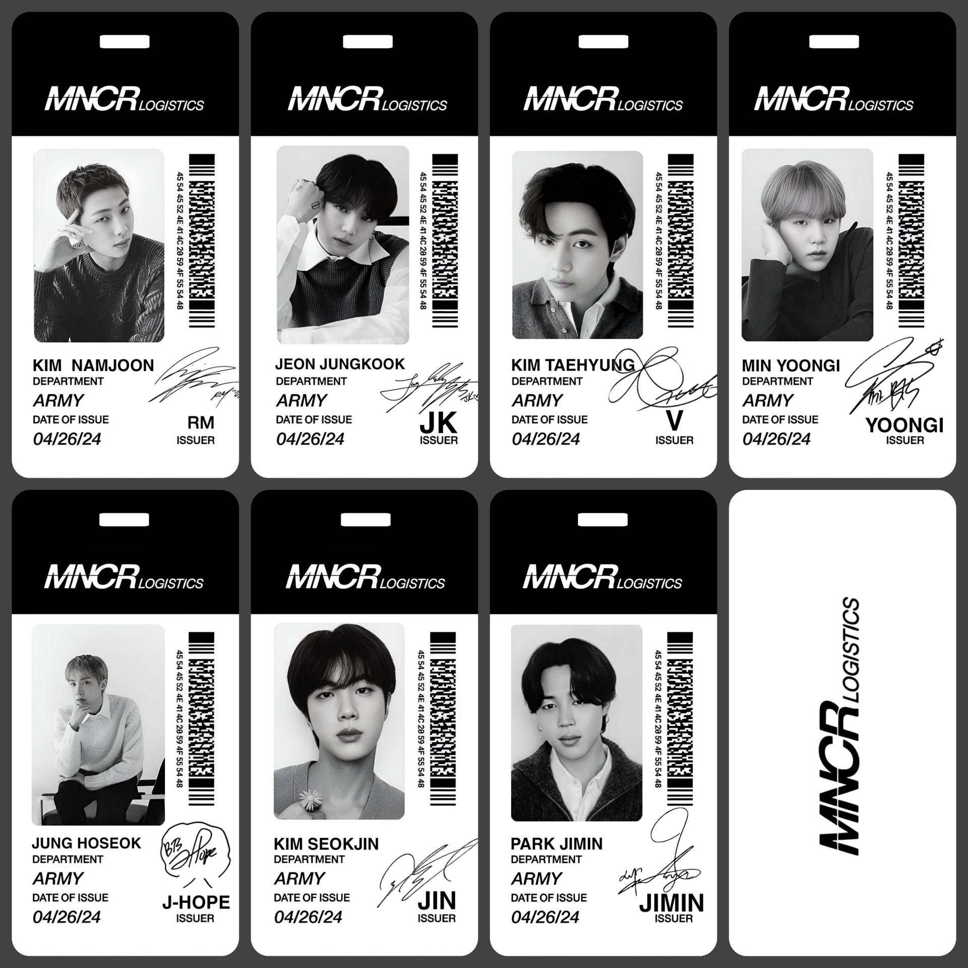BTS - Monochrome MNCR ID Badge Photocards | Stay DeLulu!
